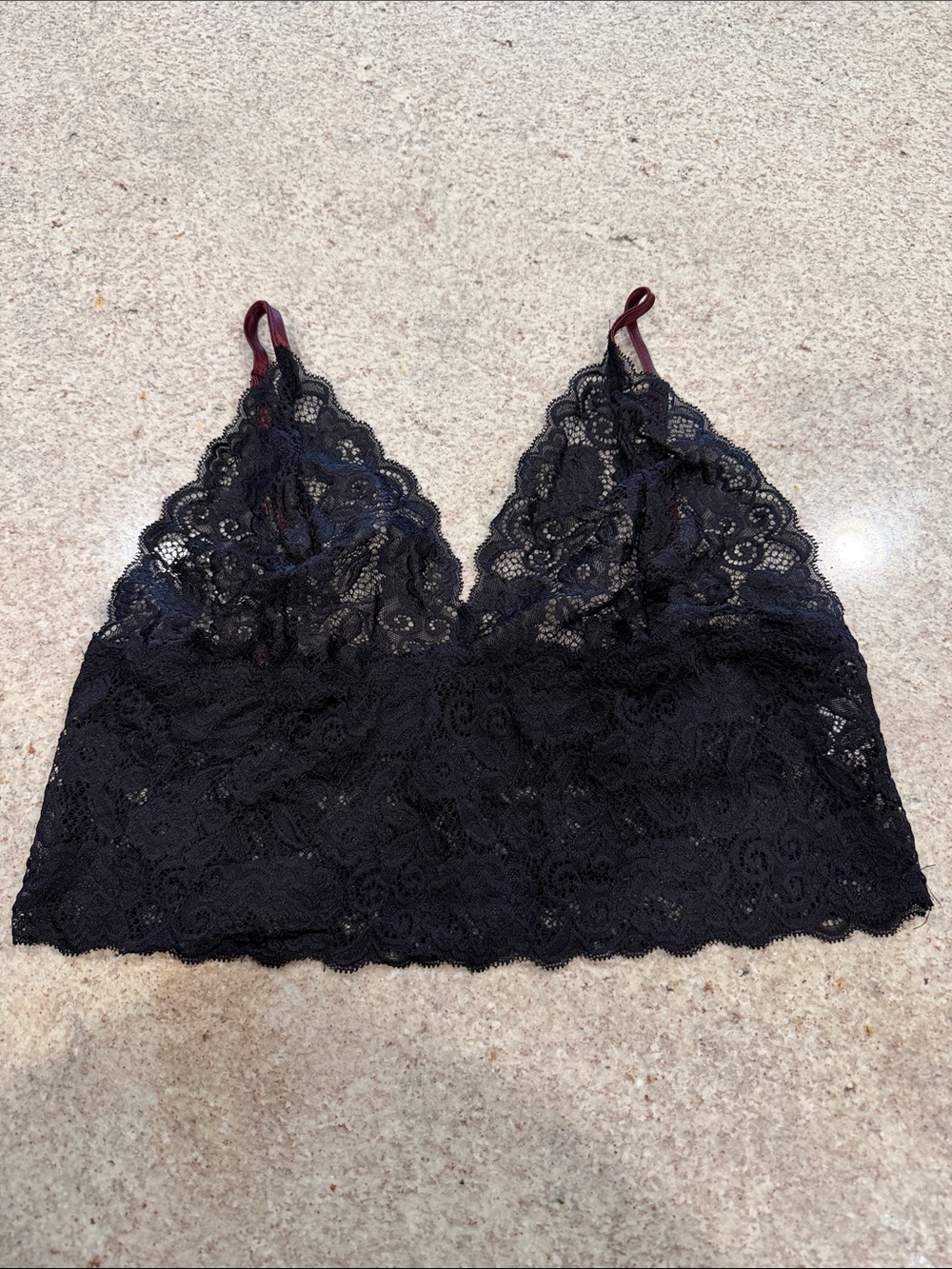 Black Lace Bralette with Burgundy Straps